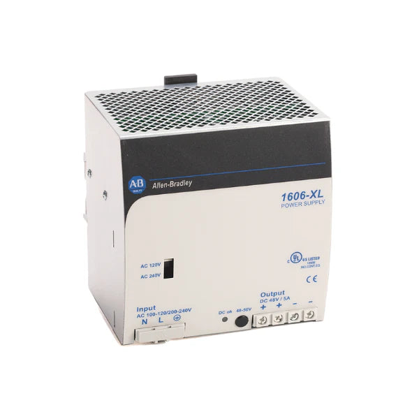 Allen-Bradley 1606-XL240E DIN rail power supply, 240W, 24VDC output, high efficiency for industrial automation