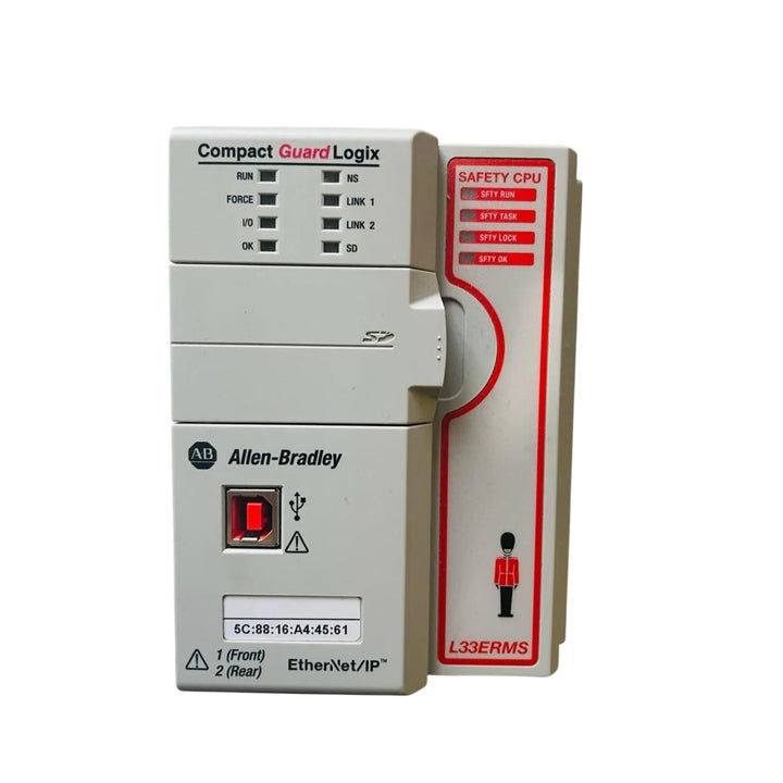 Allen-Bradley 1769-L37ERMS GuardLogix controller with 4MB + 1.5MB safety memory, CIP motion, 1GB SD card