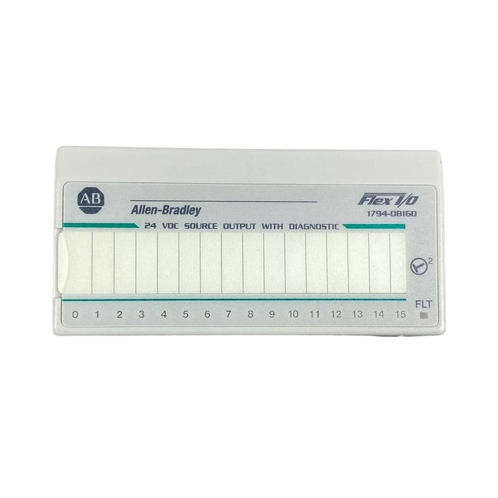 Allen-Bradley 1794-OB16D Flex I/O module, 16-point DC digital output with diagnostics, for distributed industrial control systems.