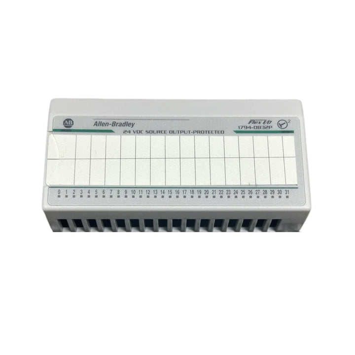 Allen-Bradley 1794-OB32P FLEX I/O output module with 32 protected 24V DC sourcing outputs, 2 groups of 16, for distributed control systems.
