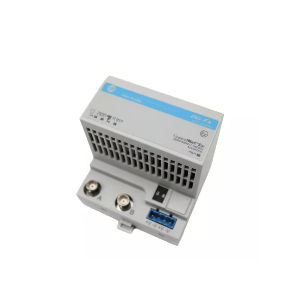 Close-up of 1797-ACNR15 industrial part with metal casing and connector ports, ideal for automation systems
