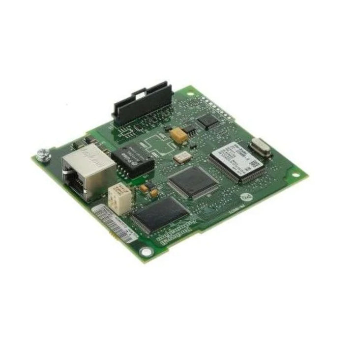 Allen-Bradley 22-COMM-E communication module, EtherNet/IP adapter for PowerFlex drives in industrial automation systems.
