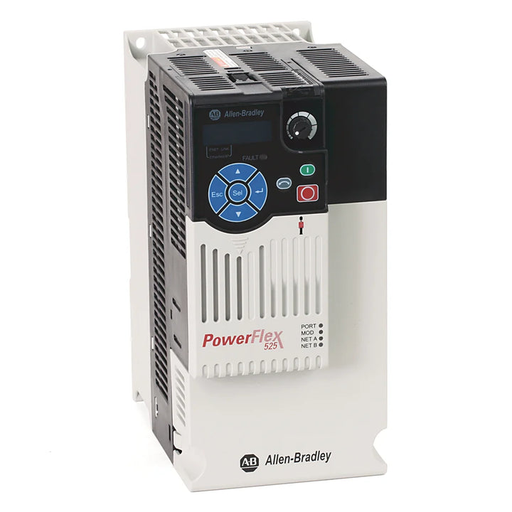 Allen-Bradley 25B-D017N104 PowerFlex 525 AC drive, 10 HP, 480V 3-phase, 17A, Frame C, IP20, with EtherNet/IP and integrated safety.