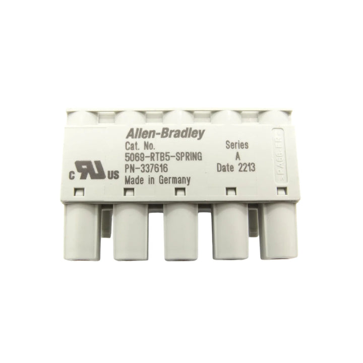 Allen-Bradley 5069-RTB5-SPRING 5-pin spring terminal block for use with 5069-AENTR EtherNet/IP adapter in Compact 5000 I/O systems.