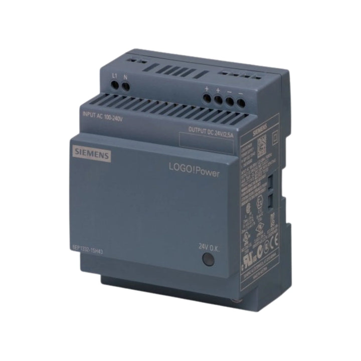 Siemens 6EP3332-6SB00-0AY0 SITOP PSU6200 power supply, 24V DC, 5A, 120W, DIN rail, IP20, single-phase.