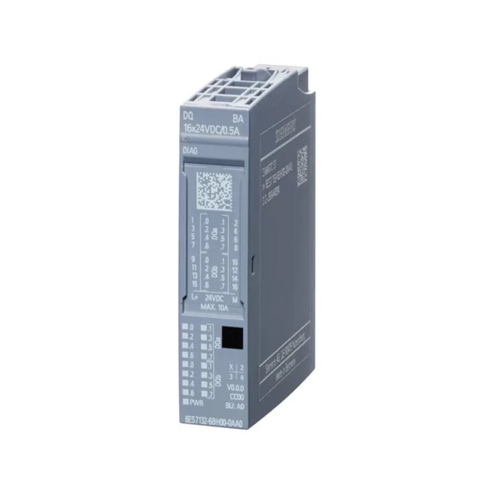 Siemens 6ES7132-6BH00-0AA0 SIMATIC ET 200SP digital output module with 16 outputs for industrial automation.