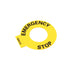Botão de emergência Allen-Bradley 800F-15YE112 amarelo com contato NF, ideal para painéis de controle industrial.