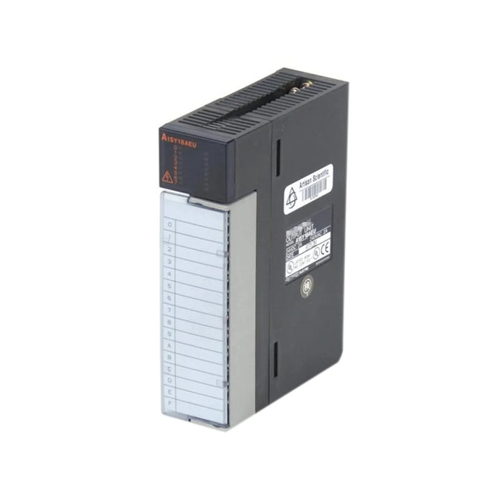 Mitsubishi A1SY18AEU 8-point 24 V DC sink output module, UL listed for A-series PLCs.