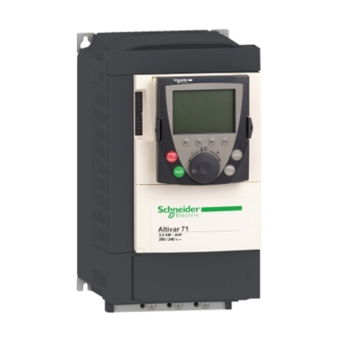 Schneider Electric ATV71HU40N4 Altivar 71 drive, 4 kW (5 HP), 380–480V, with EMC filter and advanced motor control features.