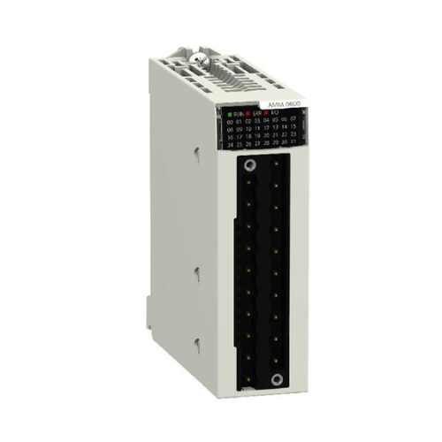Schneider Electric BMXAMM0600 analog I/O module with 4 inputs and 2 outputs, 12-bit resolution, for Modicon M340 PLCs.