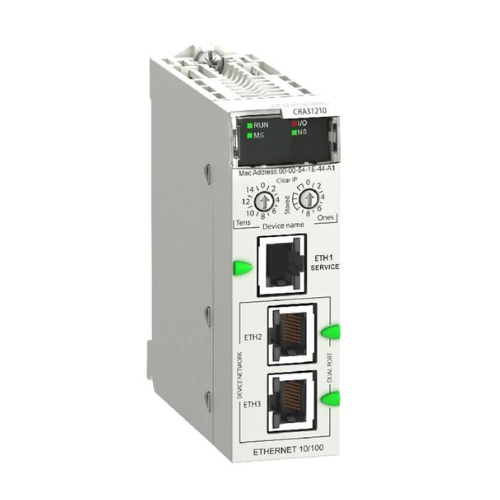 Schneider Electric BMXCRA31210 remote I/O drop adapter, Ethernet-based, for Modicon M340 and X80, ideal for distributed automation systems.