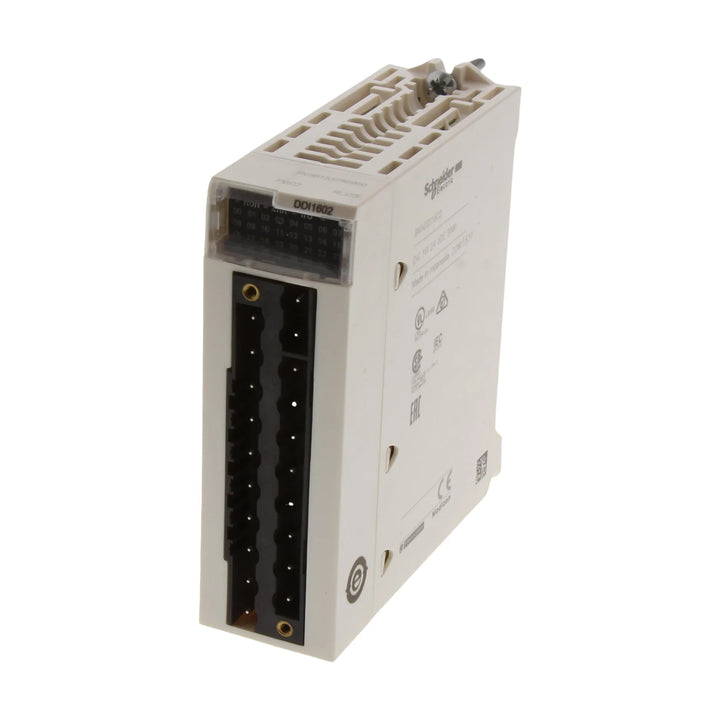 Schneider Electric BMXDDI1602 Modicon X80 input module with 16 x 24V DC channels for fast, isolated digital input in M340 and M580 systems.
