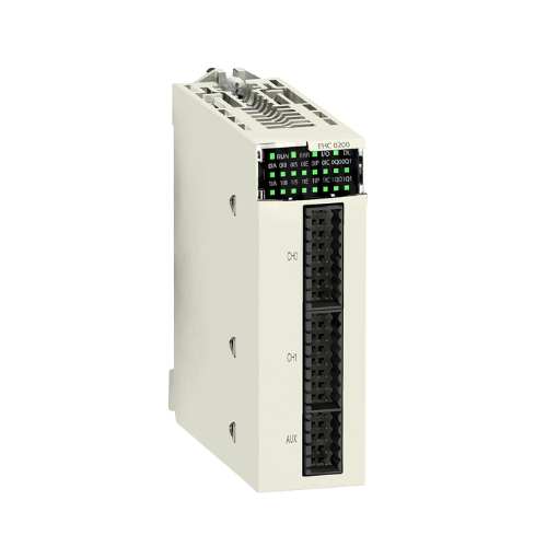 Schneider Electric BMXEHC0200 high-speed counter module, 2 channels, 100 kHz, for encoder inputs with Modicon M340 PLCs.