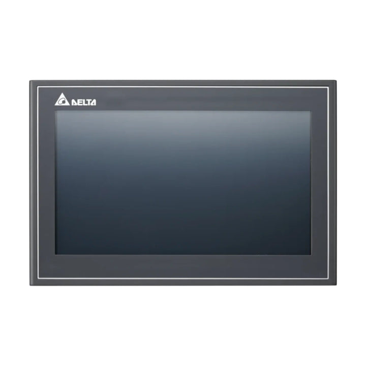 Delta DOP-110WS 10.1" HMI touchscreen with 1024x600 resolution, Ethernet, USB, and COM ports for industrial machine control.