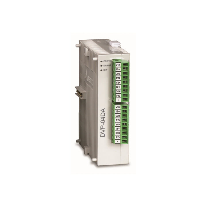 Delta DVP04DA-SL PLC Module with compact and reliable design suitable for industrial machinery automation.