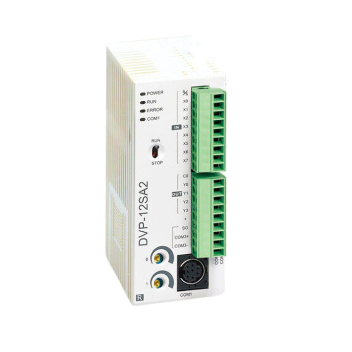 Delta DVP12SA211T PLC, 8 digital inputs, 4 transistor outputs, 24V DC, RS-232 &amp; RS-485 ports, DVP-SA2 Series.