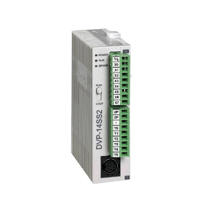Delta DVP14SS211R PLC with 8 inputs and 6 relay outputs, compact 24VDC controller for small automation and control systems.