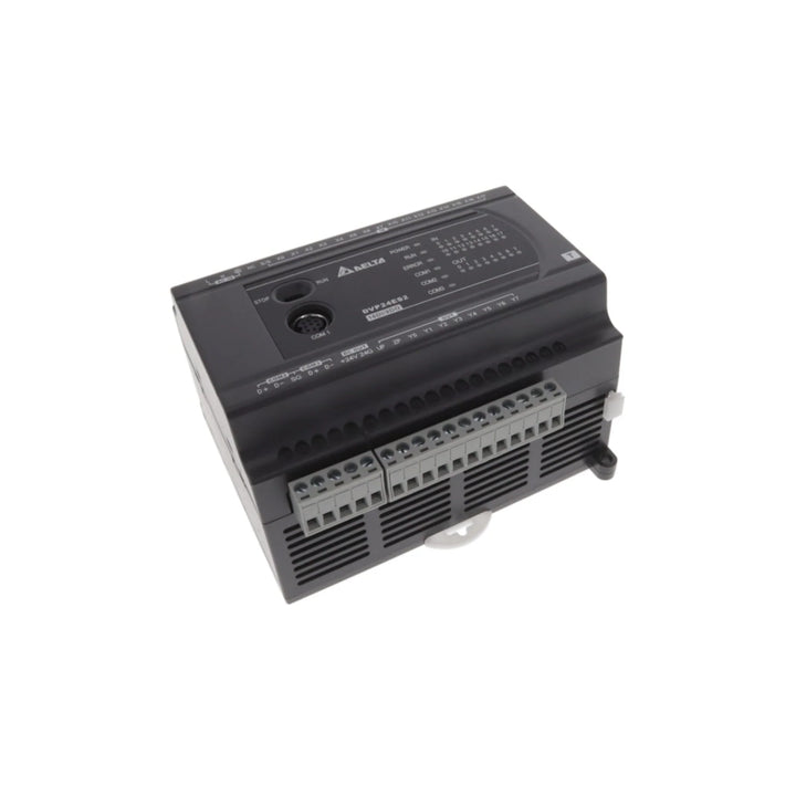 Delta DVP24ES200T PLC Module with a robust industrial design and reliable performance for automation needs.