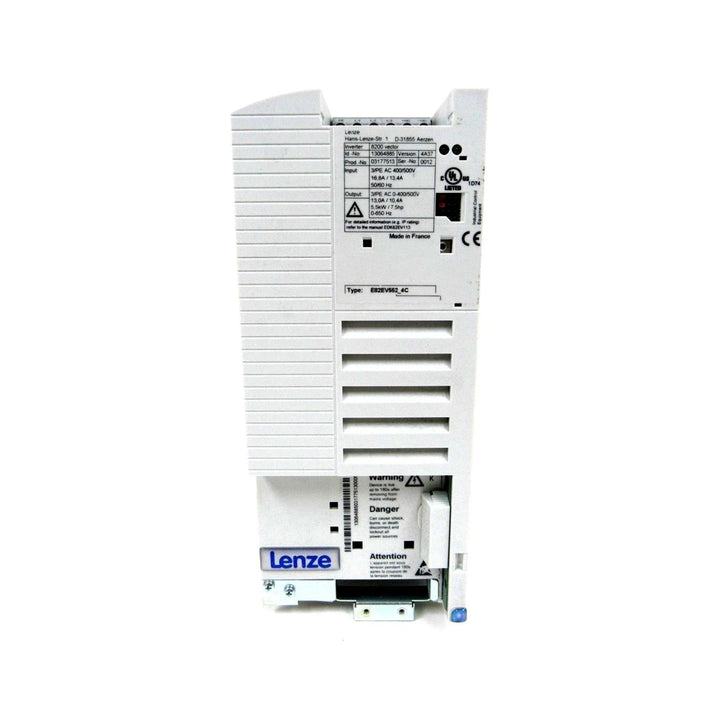 Lenze E82EV552K4C 5.5 kW frequency inverter, 8200 Vector series, 400/480V AC input, modular design for industrial automation.