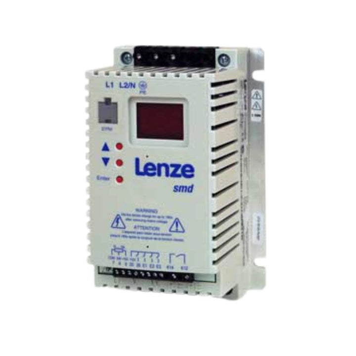 Lenze ESMD222X2SFA 2.2 kW frequency inverter, SMD series, 1-phase 230V AC input, compact design for industrial motor control applications.
