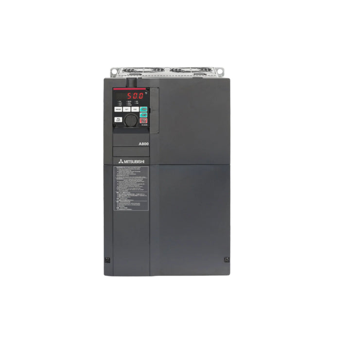Mitsubishi FR-A840-00620-2-60 VFD, 75 HP, 3-phase 200–240V AC, FR-A800 Series with vector control and built-in communication.