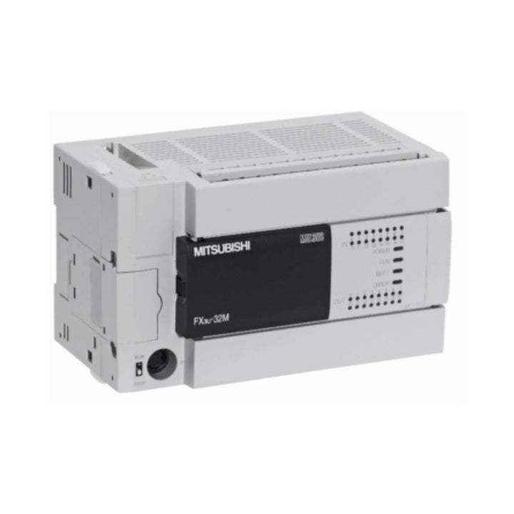 Mitsubishi FX3U-32MT/DSS PLC, 32 I/O (16 inputs, 16 transistor outputs), 24V DC, 64K steps, expandable to 384 I/O points.