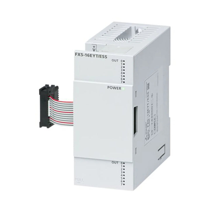 Mitsubishi FX5-16EYR-ES, 16-point relay output module for FX5U PLC, 24V DC powered, industrial control extension.
