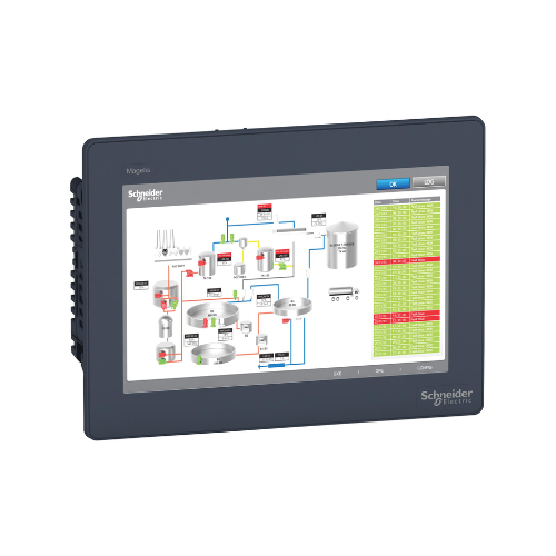 Schneider Electric HMIDT551 10.1" widescreen HMI, 1024x600 resolution, Ethernet, USB, and serial ports for industrial machine control.
