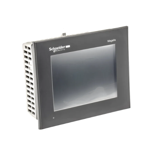 Schneider Electric HMIGTO2310 HMI with 10.4" touchscreen, Ethernet, USB, and serial ports for industrial control and monitoring.