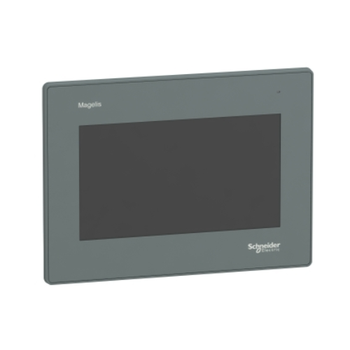 Schneider Electric HMIGXU3512 12.1" HMI touchscreen, 1280x800 resolution, Ethernet, USB, serial ports for industrial machine control.