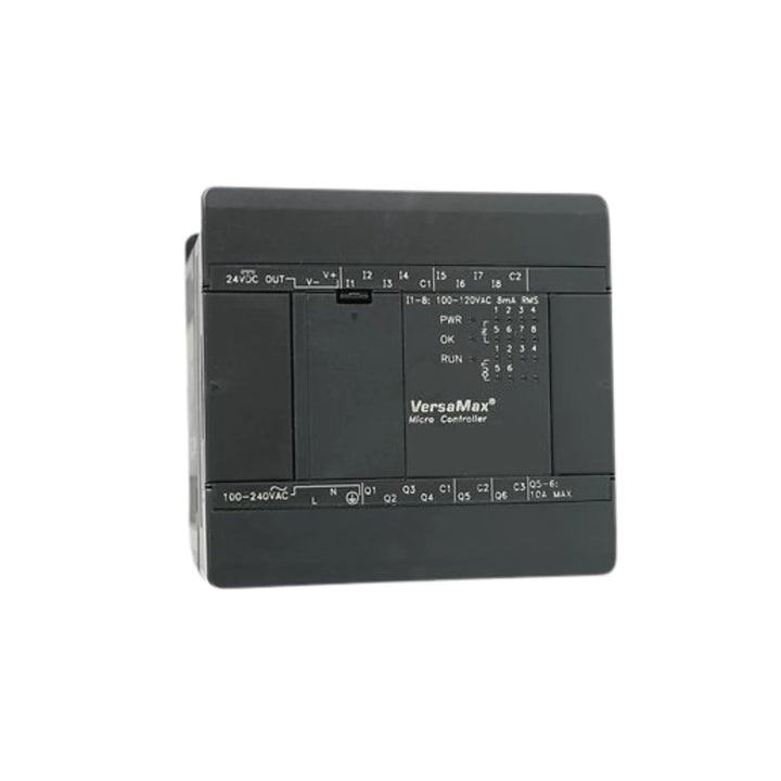 GE IC200UEX636 expansion unit with 16 DC inputs and 16 relay outputs for VersaMax Nano PLCs, 24 VDC powered.