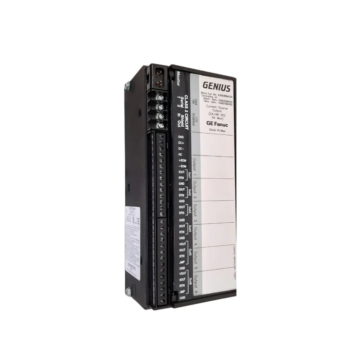 GE Fanuc IC660BBA025 analog output block with 6 channels, 24/48 VDC power, and advanced diagnostics for industrial automation systems.