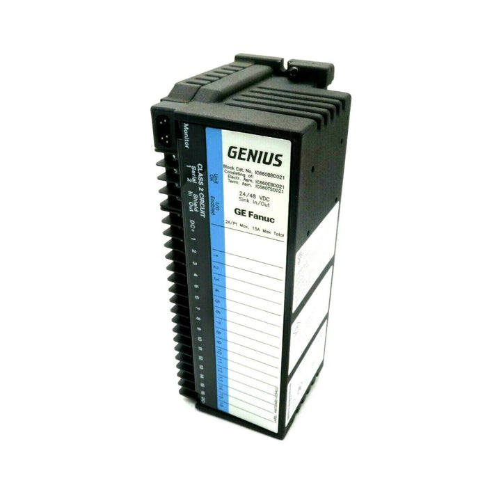 GE IC660BBD021 sink input block, 16 circuits, 24 VDC, field-mountable, Genius I/O, used in distributed control for industrial automation.