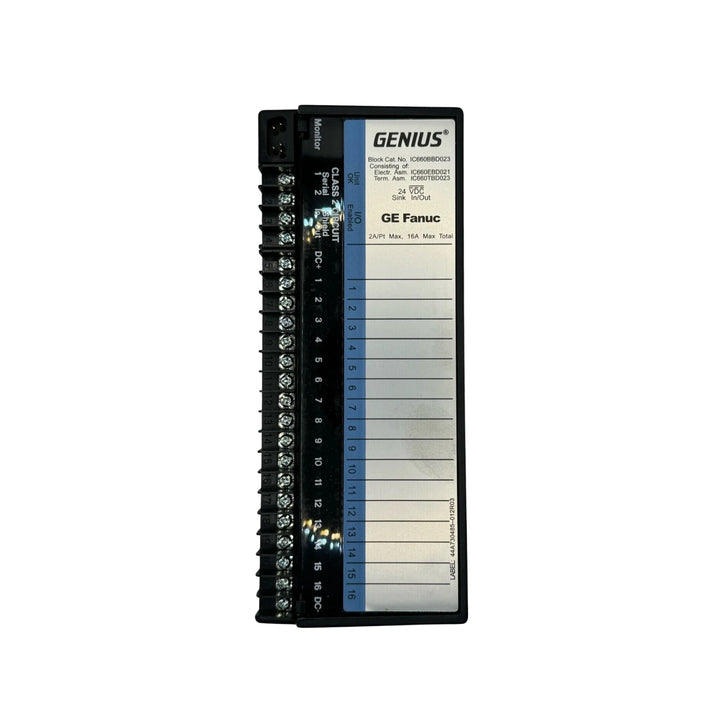 GE IC660BBD023 input block, 32-point 24 VDC sink input, field-mountable for Genius I/O distributed control systems in industrial automation.