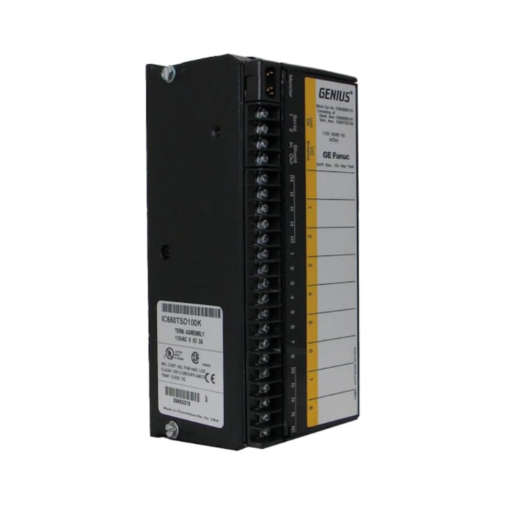 GE IC660BBD101 input block, 32 discrete 24VDC sourcing inputs, Genius I/O compatible for industrial control and automation.