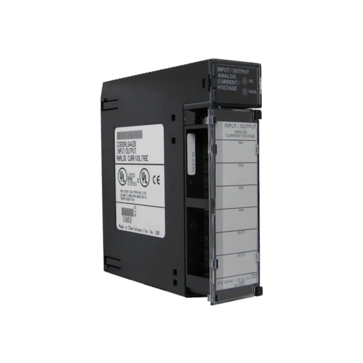 GE IC693ALG442 analog output module, 4 channels, 0–10VDC or 4–20mA, 12-bit resolution, isolated outputs for Series 90-30 PLCs.