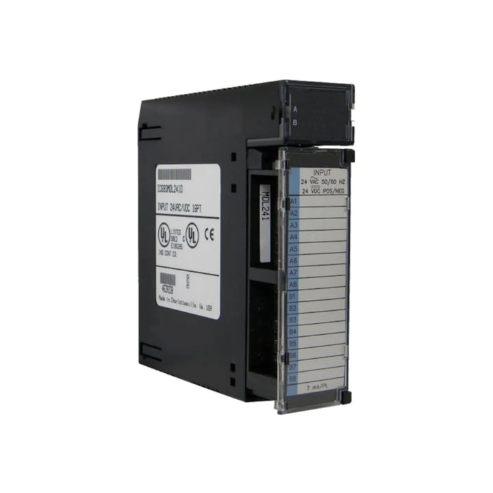 GE IC693MDL241 8-point 24VDC sourcing output module for Series 90-30, positive logic, with LED indicators and overload protection.