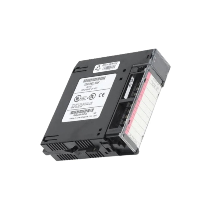 GE IC693MDL330 8-point discrete input module for Series 90-30 PLCs, 120VAC, positive logic, with LED indicators.