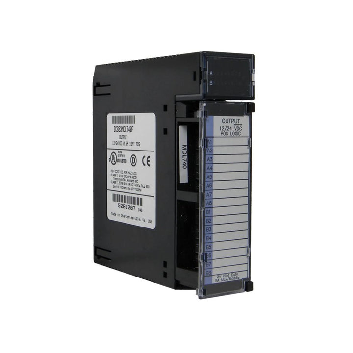 GE IC693MDL740 16-point output module, 12/24VDC sourcing, with LED indicators, for Series 90-30 PLCs.