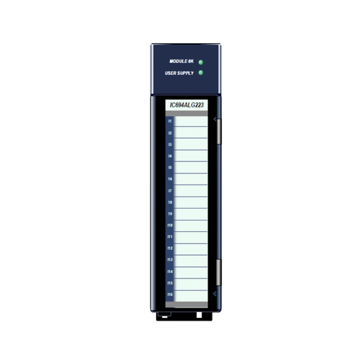 GE IC694ALG223 4-channel analog current input module for RX3i, 0–20mA or 4–20mA, group-isolated with diagnostics.