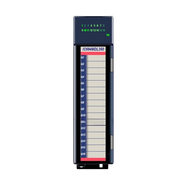 GE IC694MDL350 8-point relay output module for RX3i, 2A AC/DC switching, isolated channels with LED indicators.