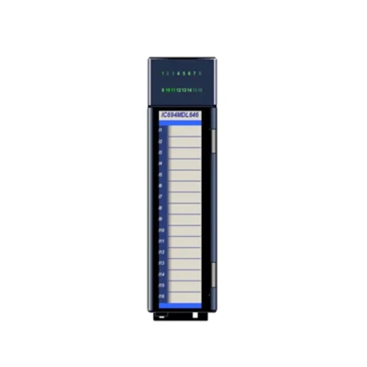 GE IC694MDL646 32-point 24VDC input module for RX3i, negative logic for sourcing devices, group-isolated with LED indicators.