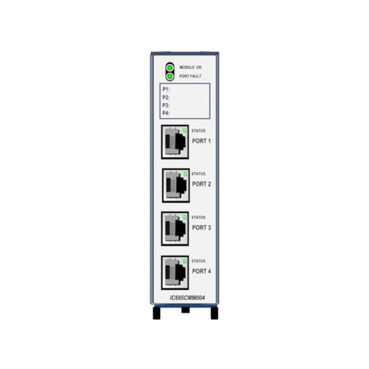 GE IC695CMM004 4-port serial module for RX3i, supports RS-232/RS-485, Modbus RTU Master/Slave. Ideal for serial device integration. Ships worldwide.