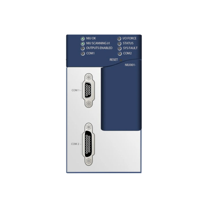 GE IC695NIU001 RX3i network interface unit, enables remote I/O operation over Ethernet, supports SRTP and Modbus TCP.
