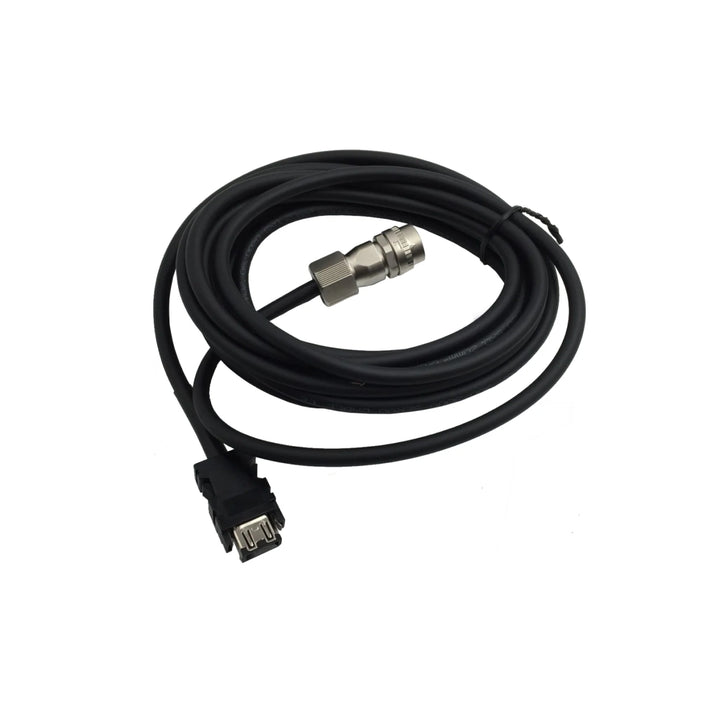 Mitsubishi MR-J3ENSCBL5M-L encoder cable, 5 meters, shielded, straight connector, low-noise design for MR-J3 servo motors.