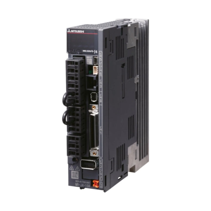 Mitsubishi MR-J4-40A servo amplifier, 400W, 200–240V AC, general-purpose interface with built-in STO for precise motion control.