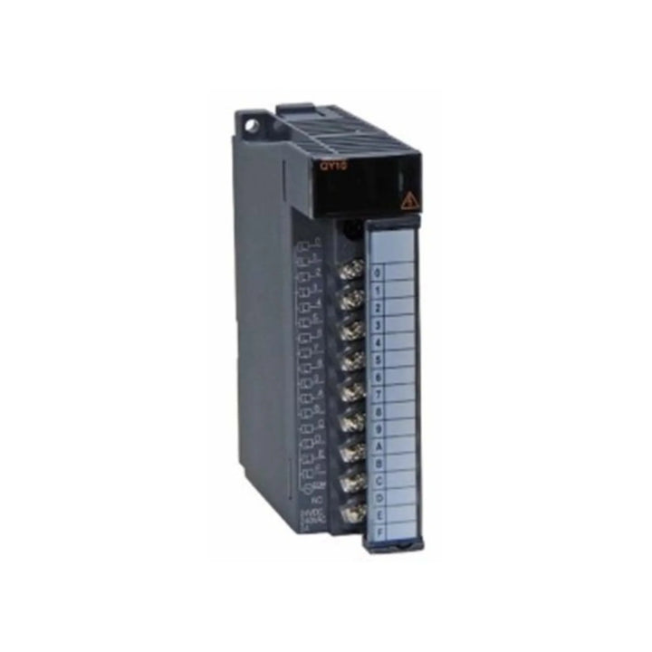 Mitsubishi QY10 digital output module, 8 points, 24V DC sink, compact output module for Q-Series PLCs.
