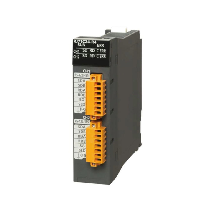 Mitsubishi RJ71C24‑R4 digital output module, 4‑channel 24 V DC sink for iQ‑R PLC expansion.