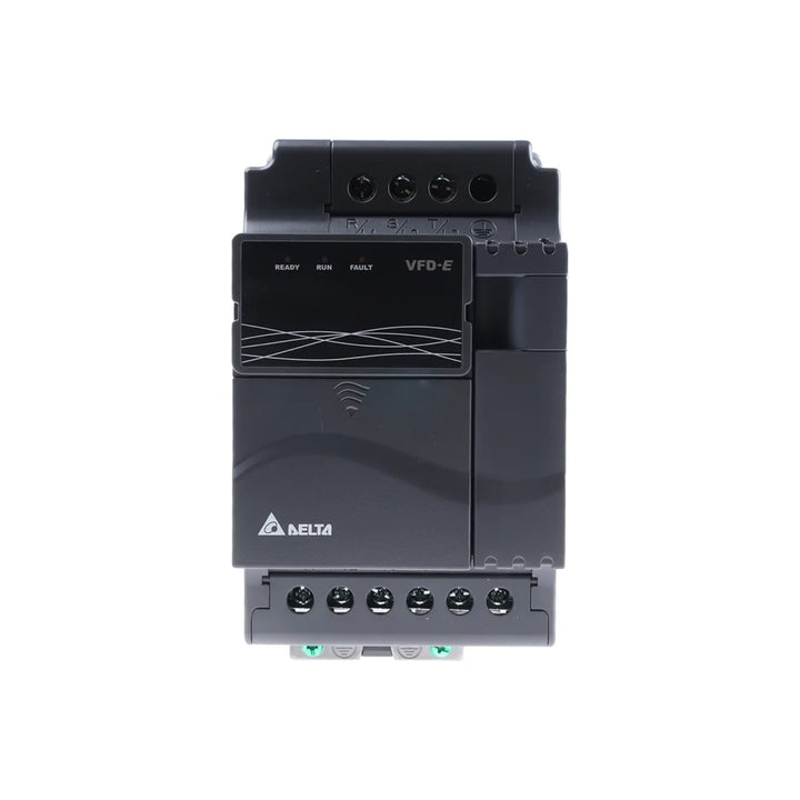 Delta VFD022E43A frequency drive with compact and efficient design for industrial use.