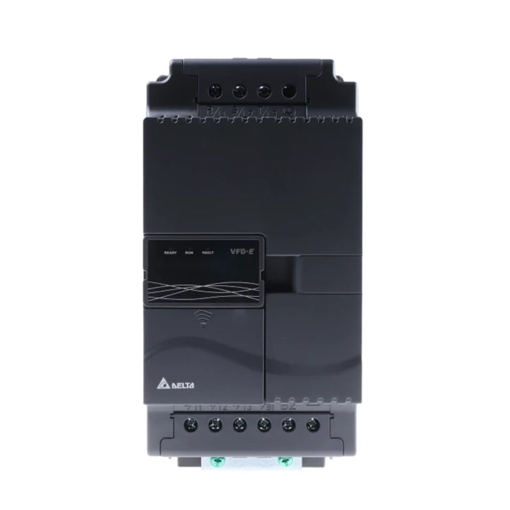 Delta VFD055E43A AC motor drive, 7.5 HP, 460V 3-phase input, sensorless vector control, built-in PLC, VFD-E Series.